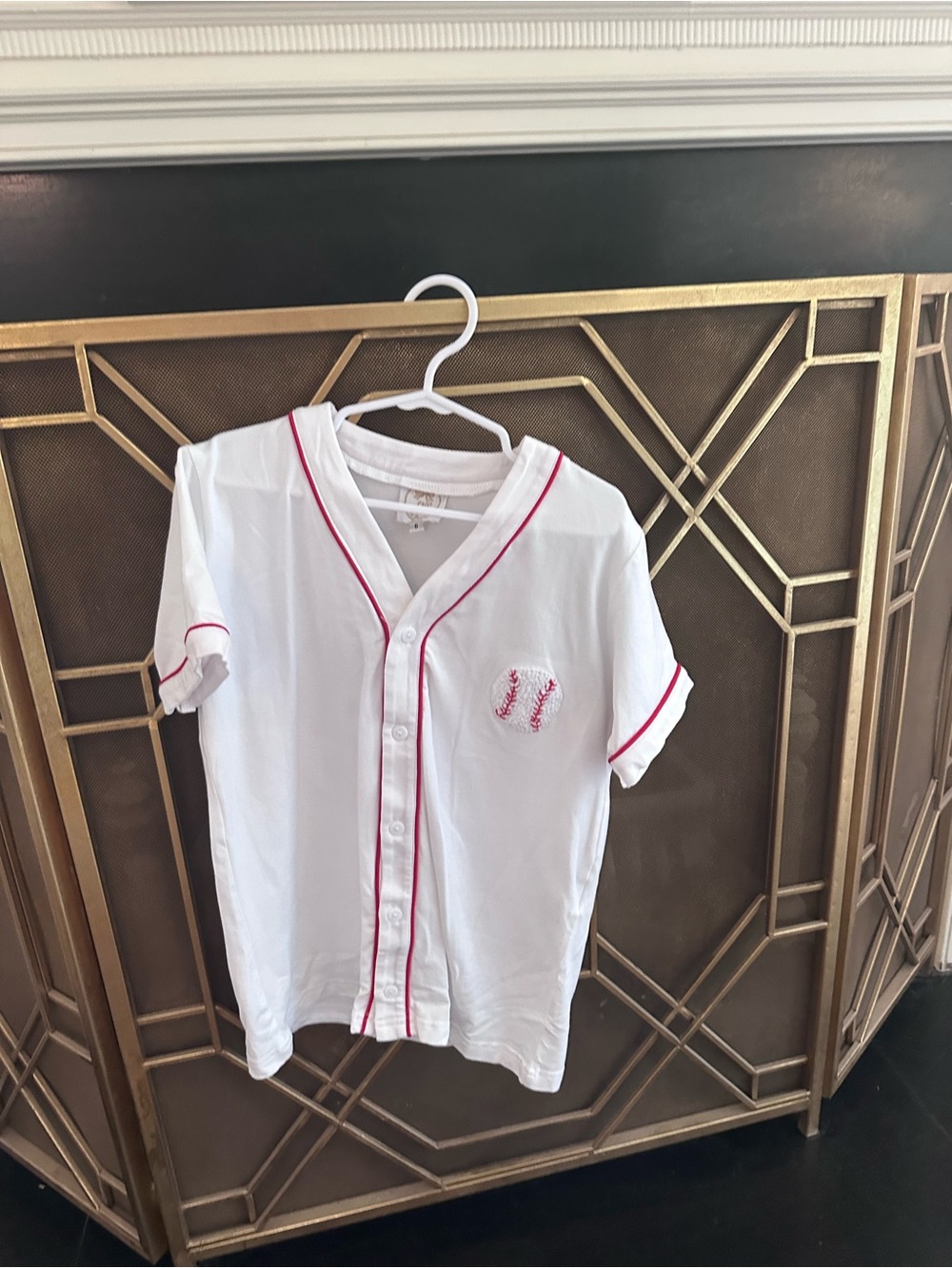 Little Bear Smocks Red/White/Navy Blue Baseball Jersey Button Down  Boys Size 6